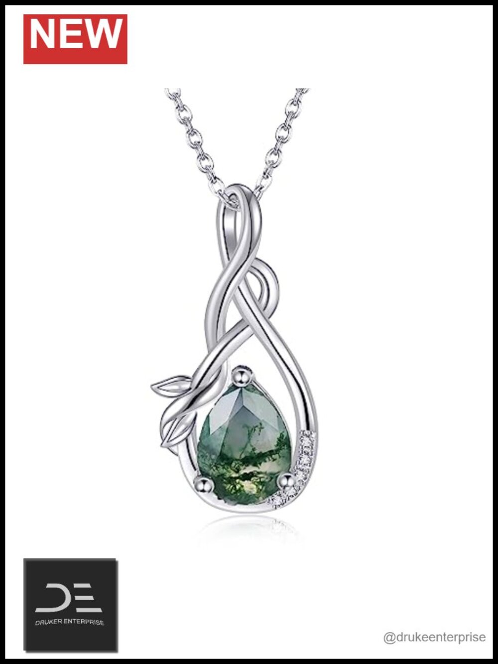 925 Sterling Silver Infinity Moss Agate Pendant Necklace